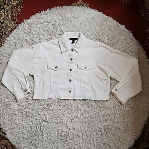 Cream Ivory White Cordury Cropped Raw Hem Long Sleeve Corduroy Jacket Shacket XL